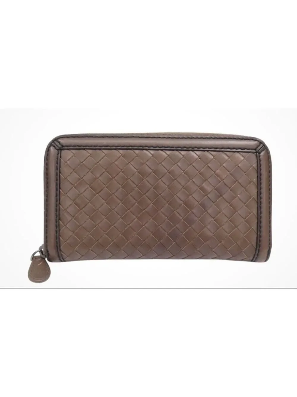 Women's Bottega Veneta Brown Intrecciato Leather Zip-Around Wallet One Size